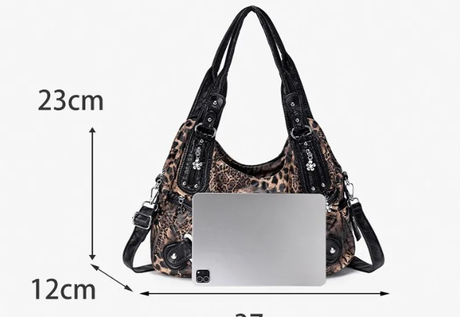 Bag with dimensions marked: 37 cm wide, 23 cm tall, 12 cm deep