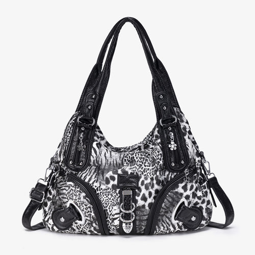 Leopard Print Slouchy Shoulder Bag with Buckle Straps